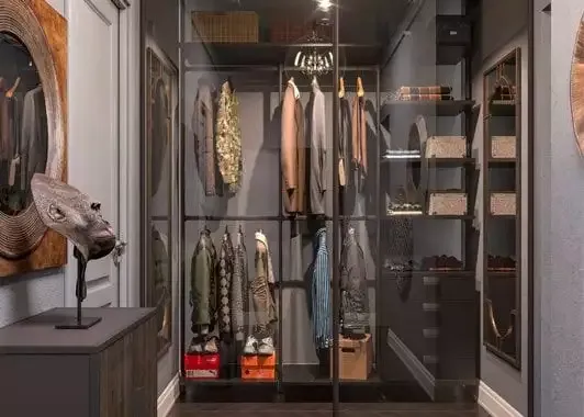 Небольшая гардеробная в индустриальном стиле, мебель на заказ MrDoors