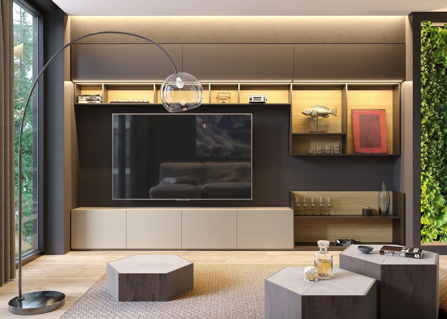 фото интерьера матовой гостиной, мебель на заказ MrDoors