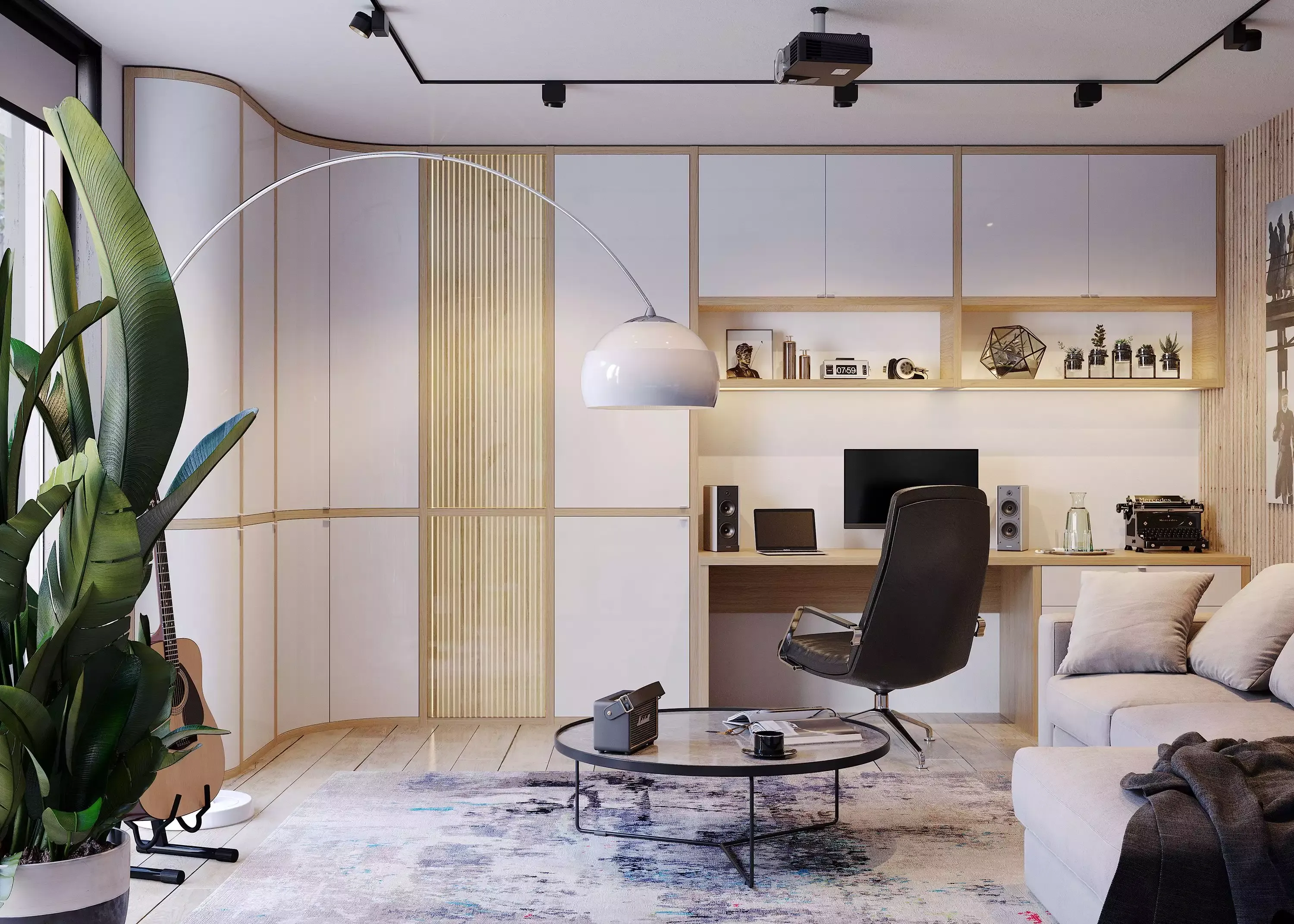 Домашний кабинет с подсветкой рабочего места, мебель на заказ MrDoors