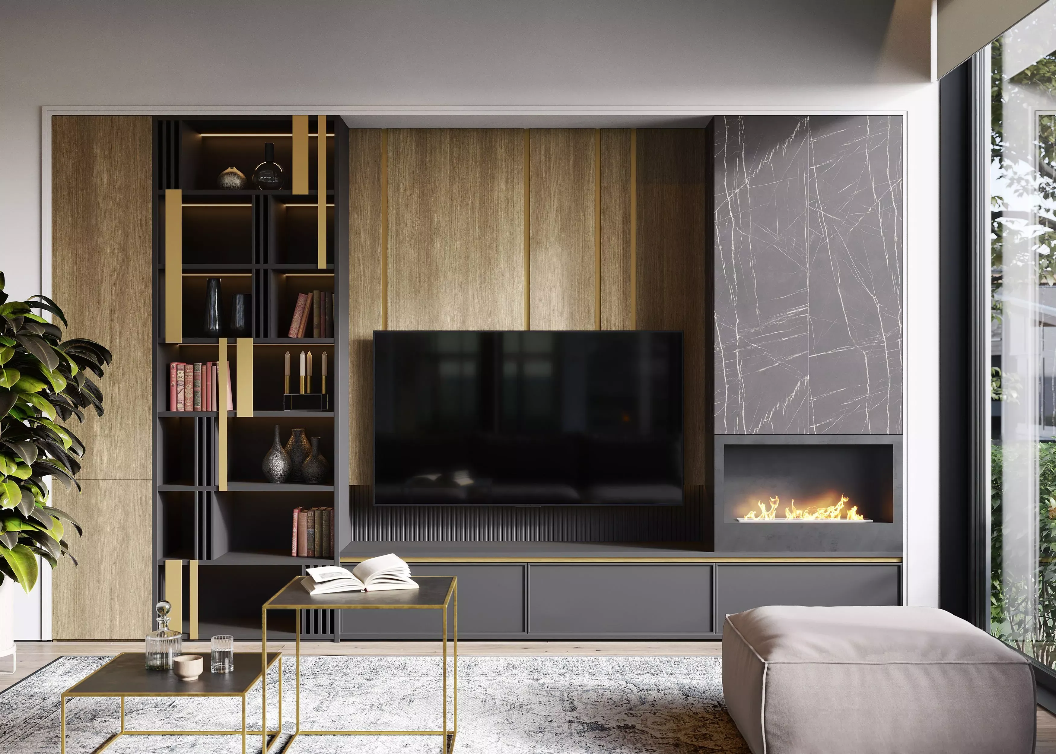 Гостиная со стеллажом Deco (арт. 365), мебель на заказ MrDoors