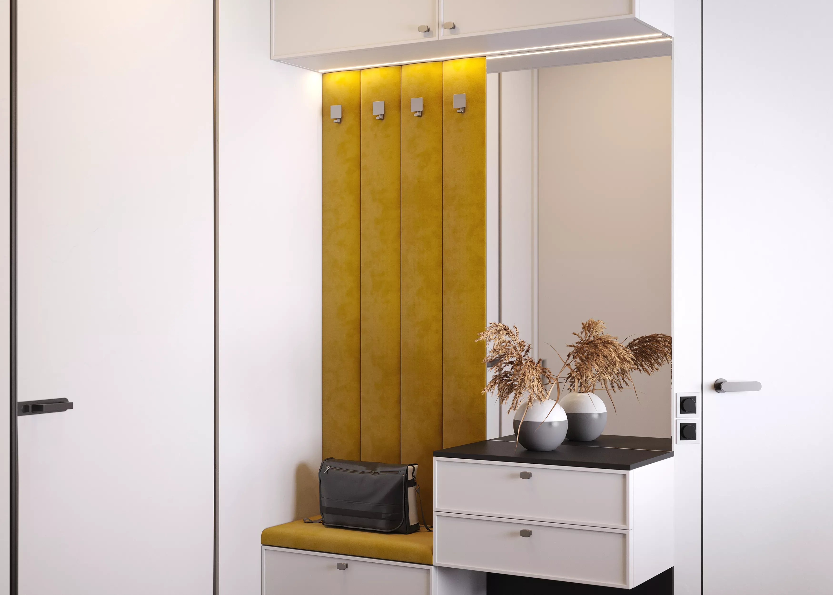 Мягкие стеновые панели в прихожую Art Line, желтые (арт. 120)