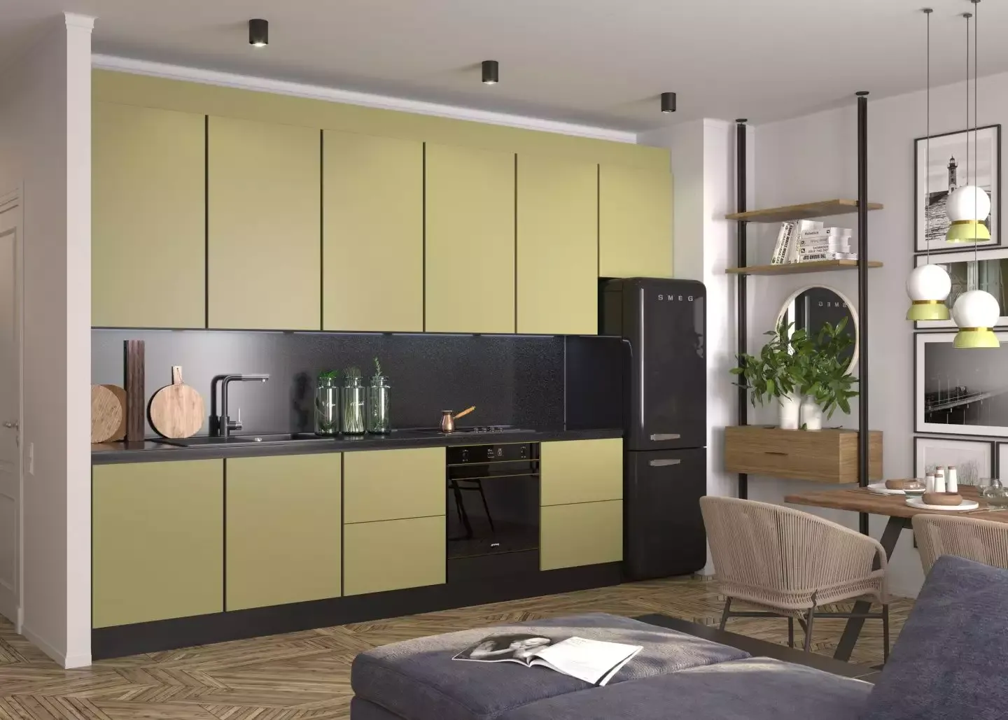 кухня оливкового цвета в интерьере