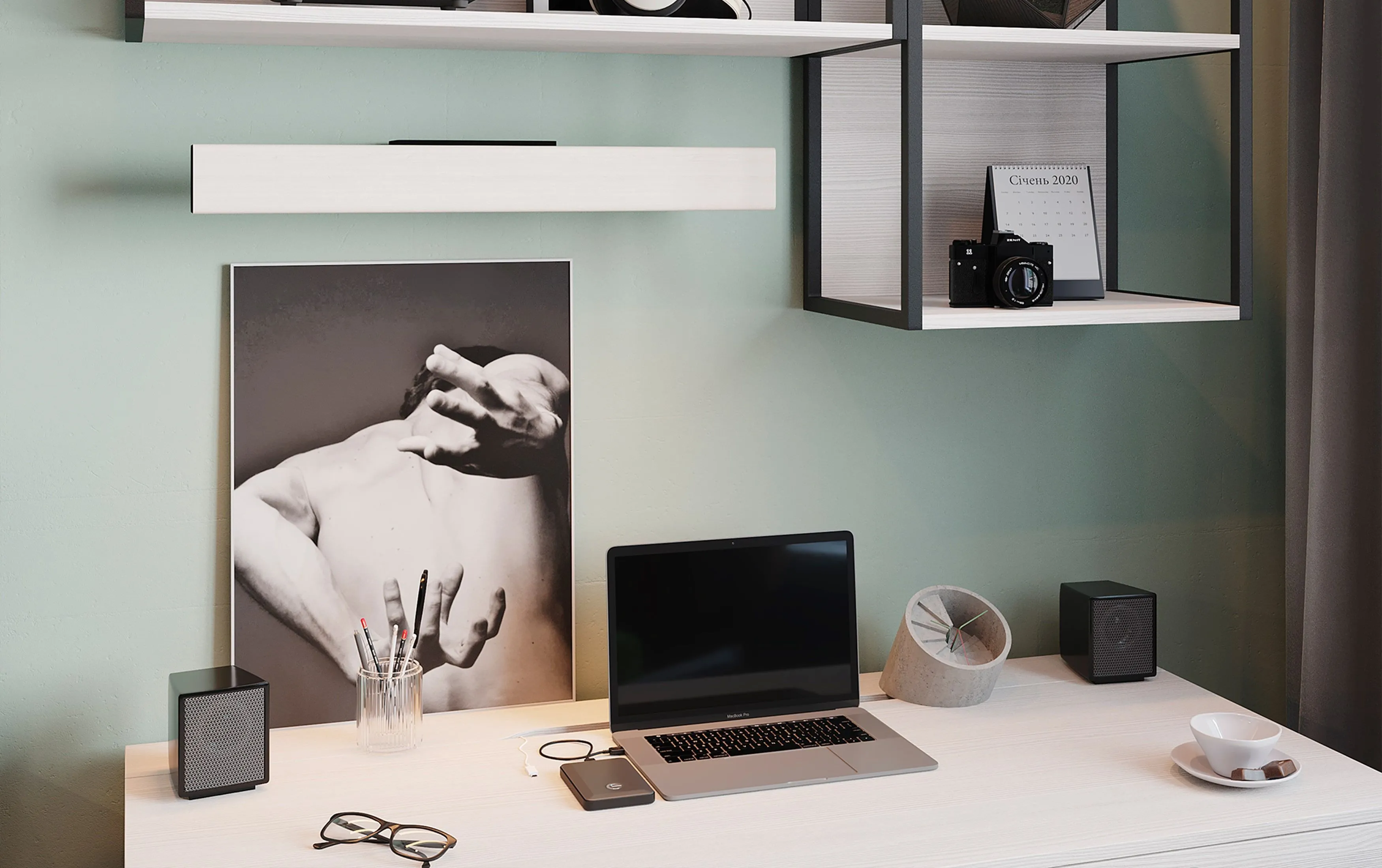 Компактная светлая мебель для домашнего кабинета., мебель на заказ MrDoors