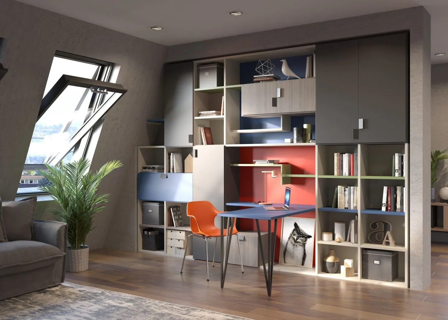 Фото кабинета с библиотечной зоной для квартиры студии, мебель на заказ MrDoors