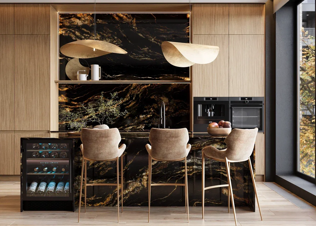 Кухня с островом со столешницей из гранита (арт. Kit476), мебель на заказ MrDoors