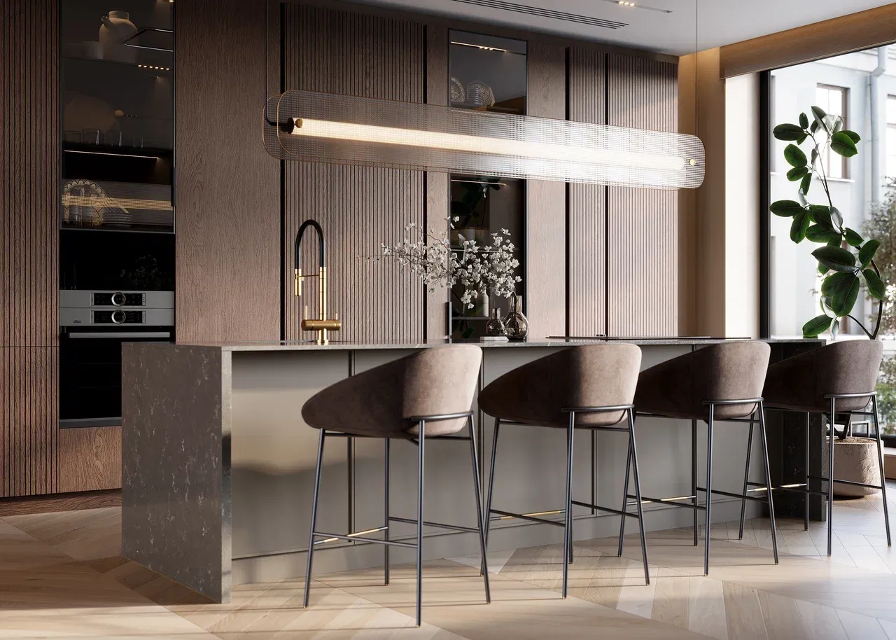 Кухня с островом в стиле фьюжн (арт. Kit433), мебель на заказ MrDoors