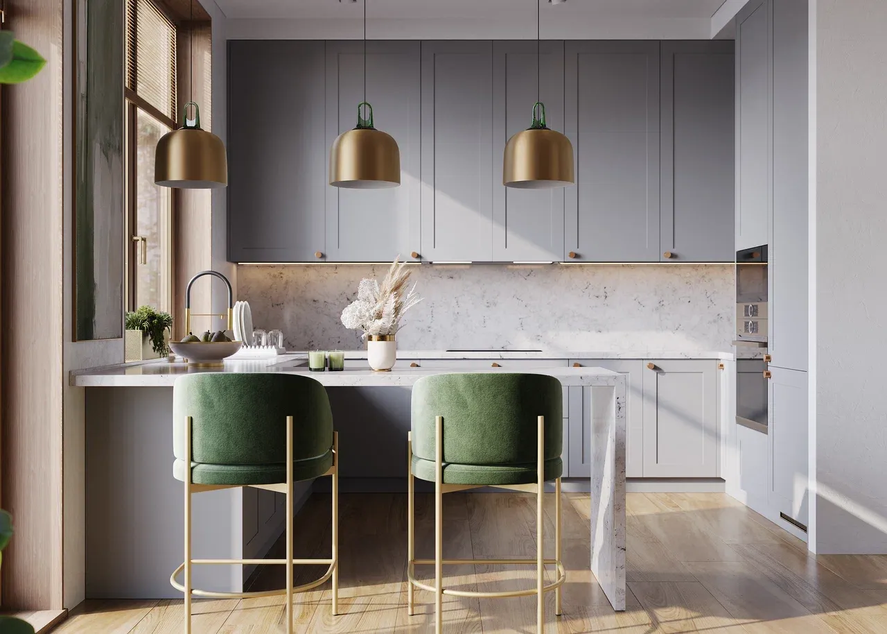 Кухня со столешницей из акрилового камня в стиле модерн (арт. Kit440), мебель на заказ MrDoors