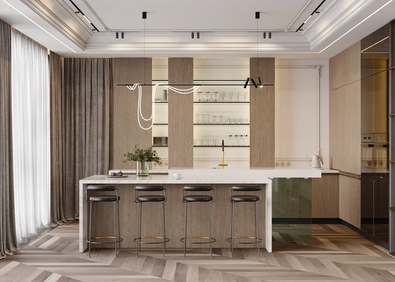 Кухня с островом в стиле модерн (арт. kit345), мебель на заказ MrDoors