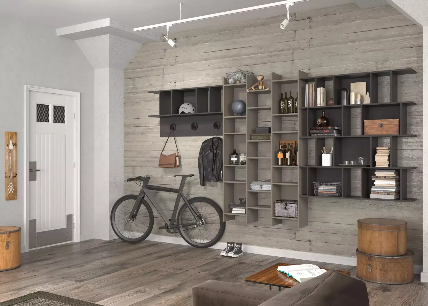 полки в открытой прихожей