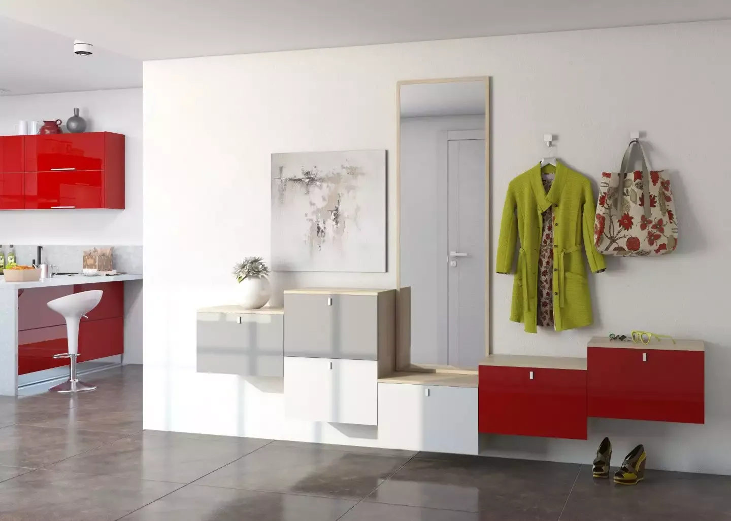 красно-белая прихожая