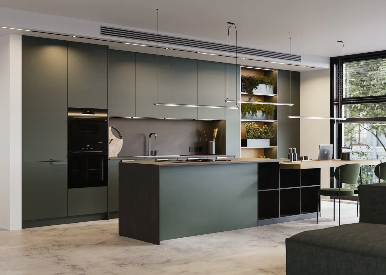 Кухня матовая со стеллажной системой «Кадро» (арт. 292)