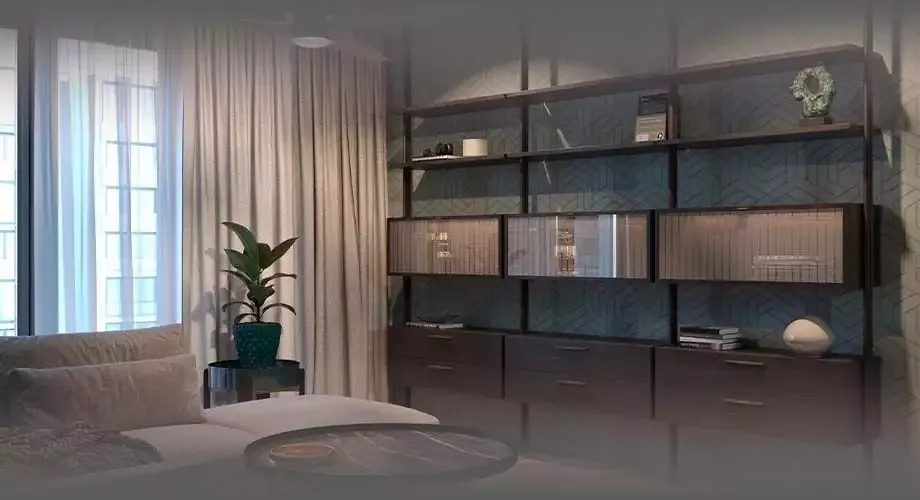 Темная мебель в интерьере гостиной, спальни