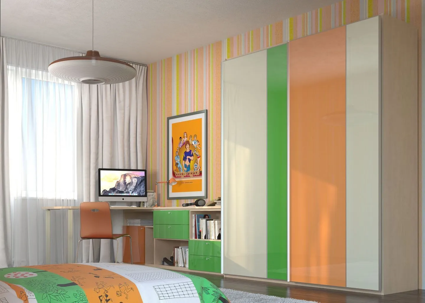 детская в оранжево-зеленых тонах