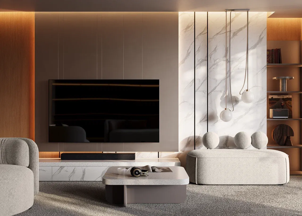 Гостиная со столешницей из акрила (арт. Lvr301), мебель на заказ MrDoors