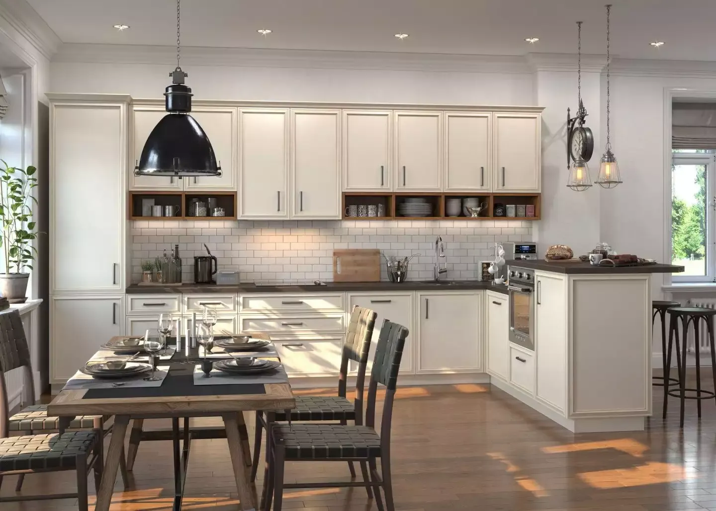 кухня цвета жемчуг, интерьер