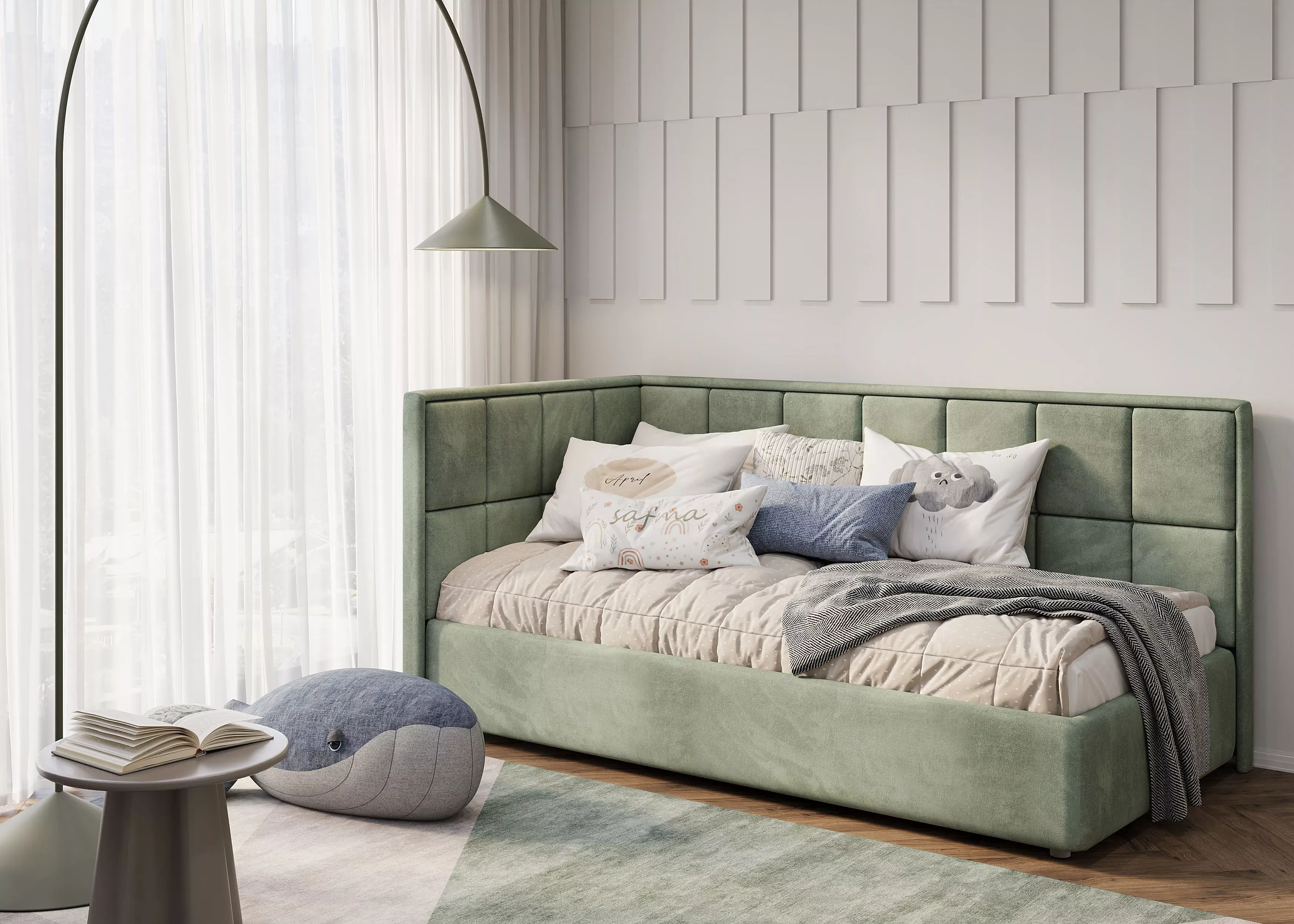 Подростковая спальня с кушеткой Casella, зеленая (арт. 106) Подростковая спальня с кушеткой Casella, зеленая (арт. 106)