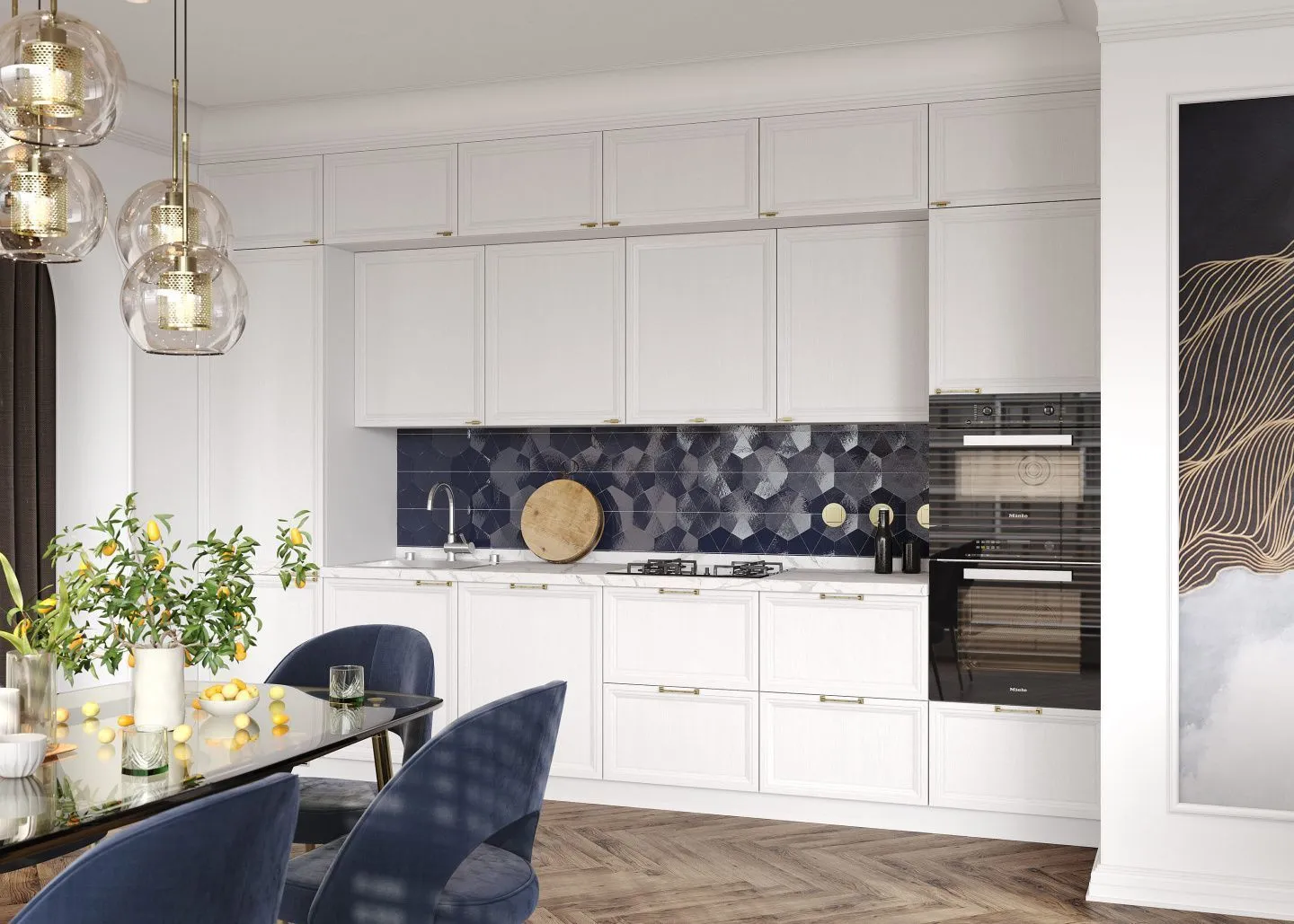 Кухня в раме из МДФ в декоре Филвуд белый, мебель на заказ MrDoors