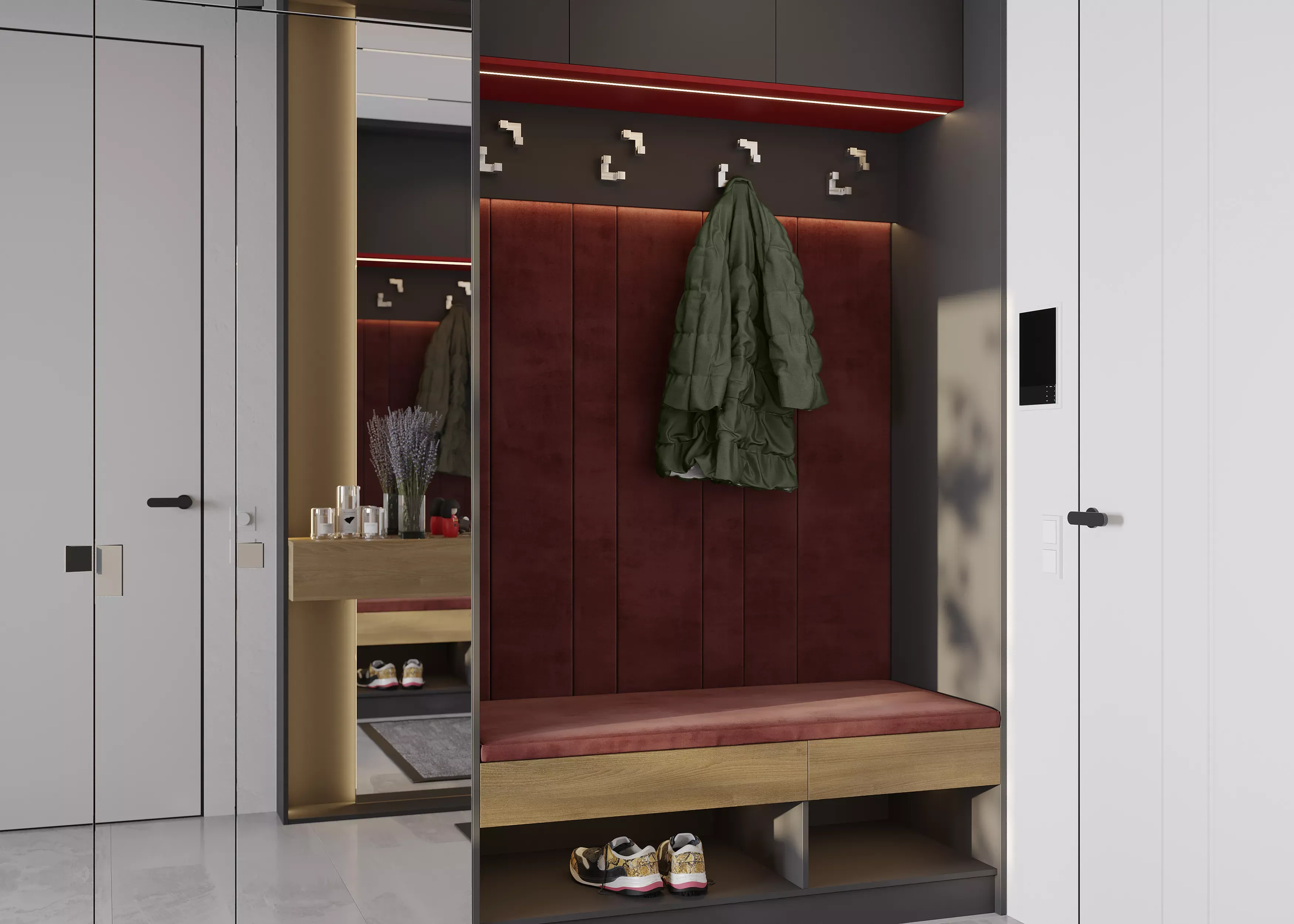 Мягкие стеновые панели в прихожую Art Line, красные (арт. 119)