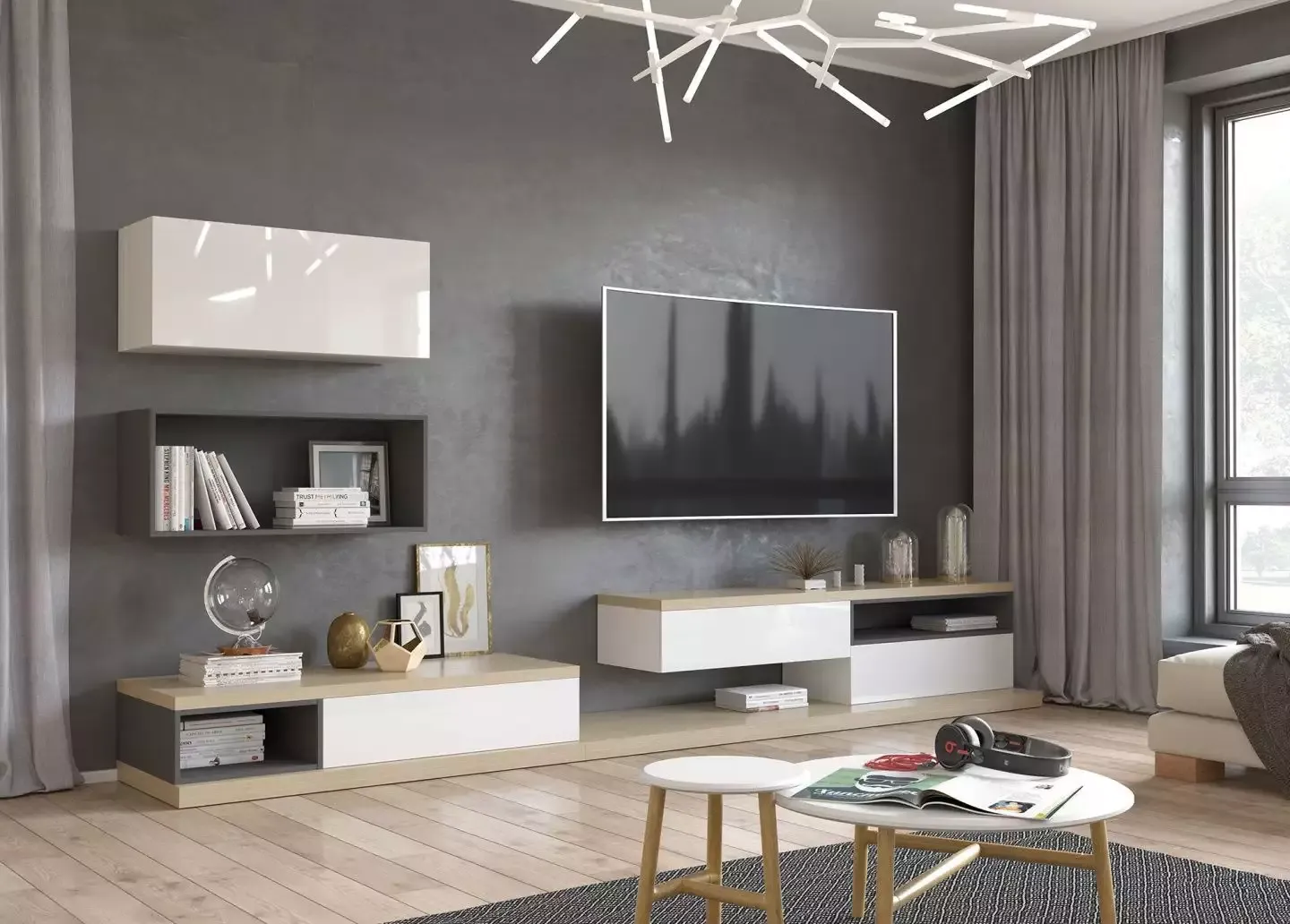 телевизор на стене в интерьере гостиной