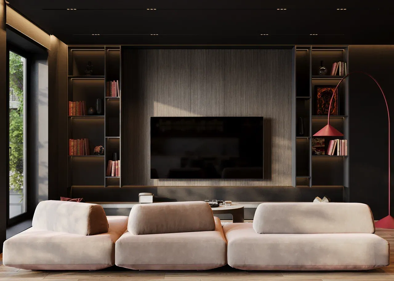 Гостиная в темных тонах в матовом покрытии (арт. Lvr290), мебель на заказ MrDoors