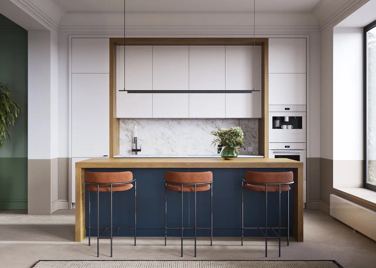 Кухня светлая матовая с островом (арт. 290)