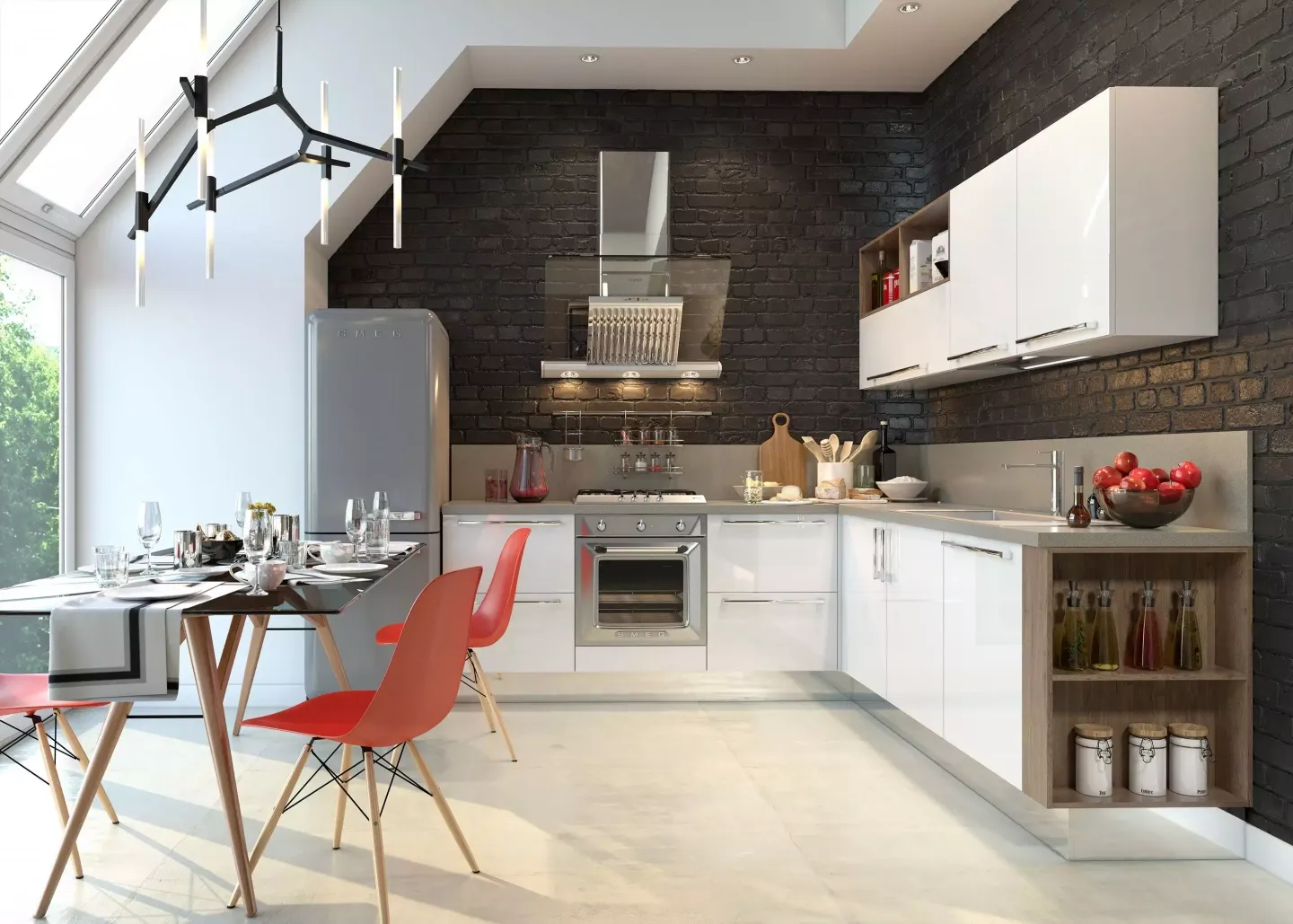 интерьер кухни лофт 