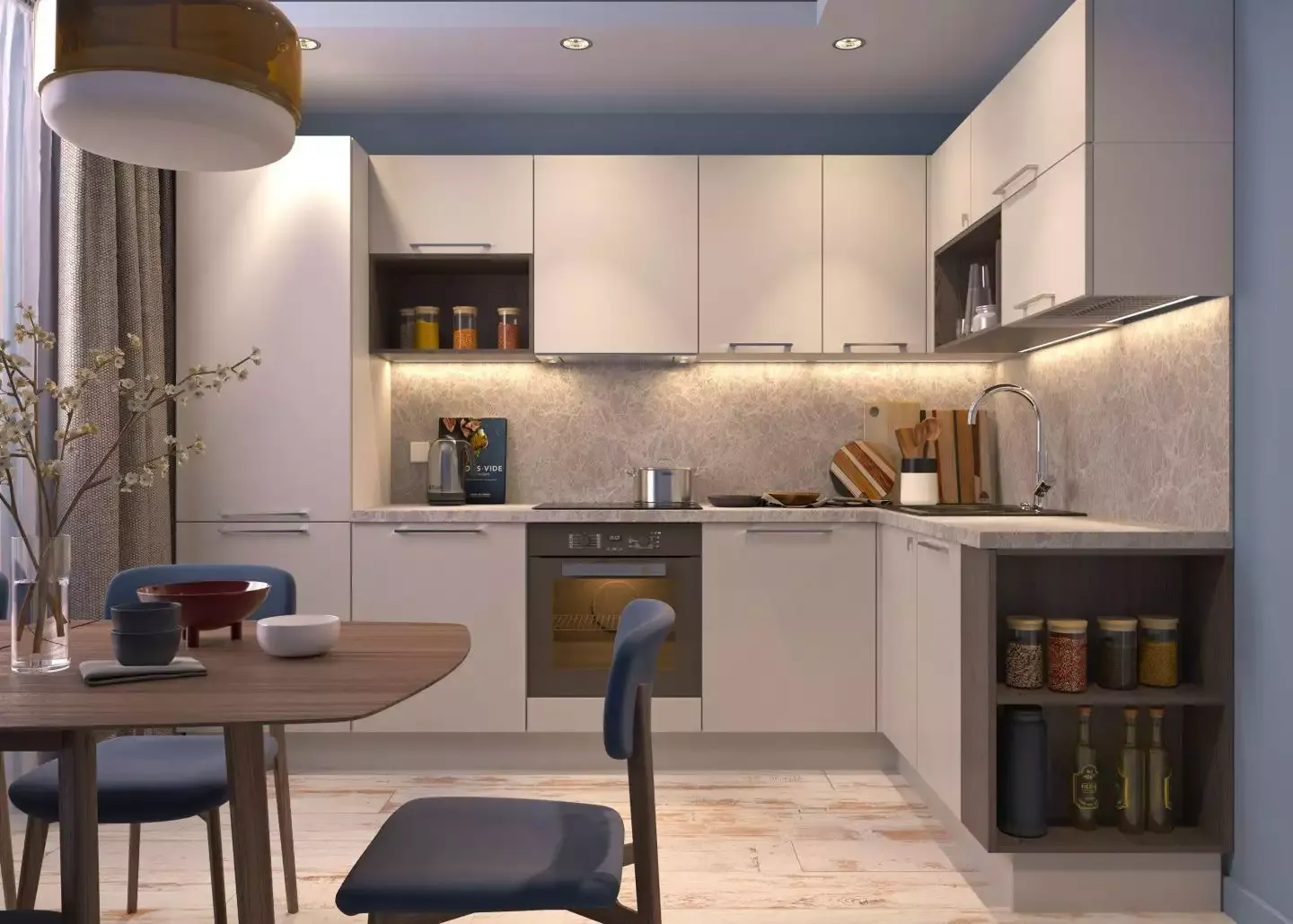 Угловая кухня в современной квартире, мебель на заказ MrDoors