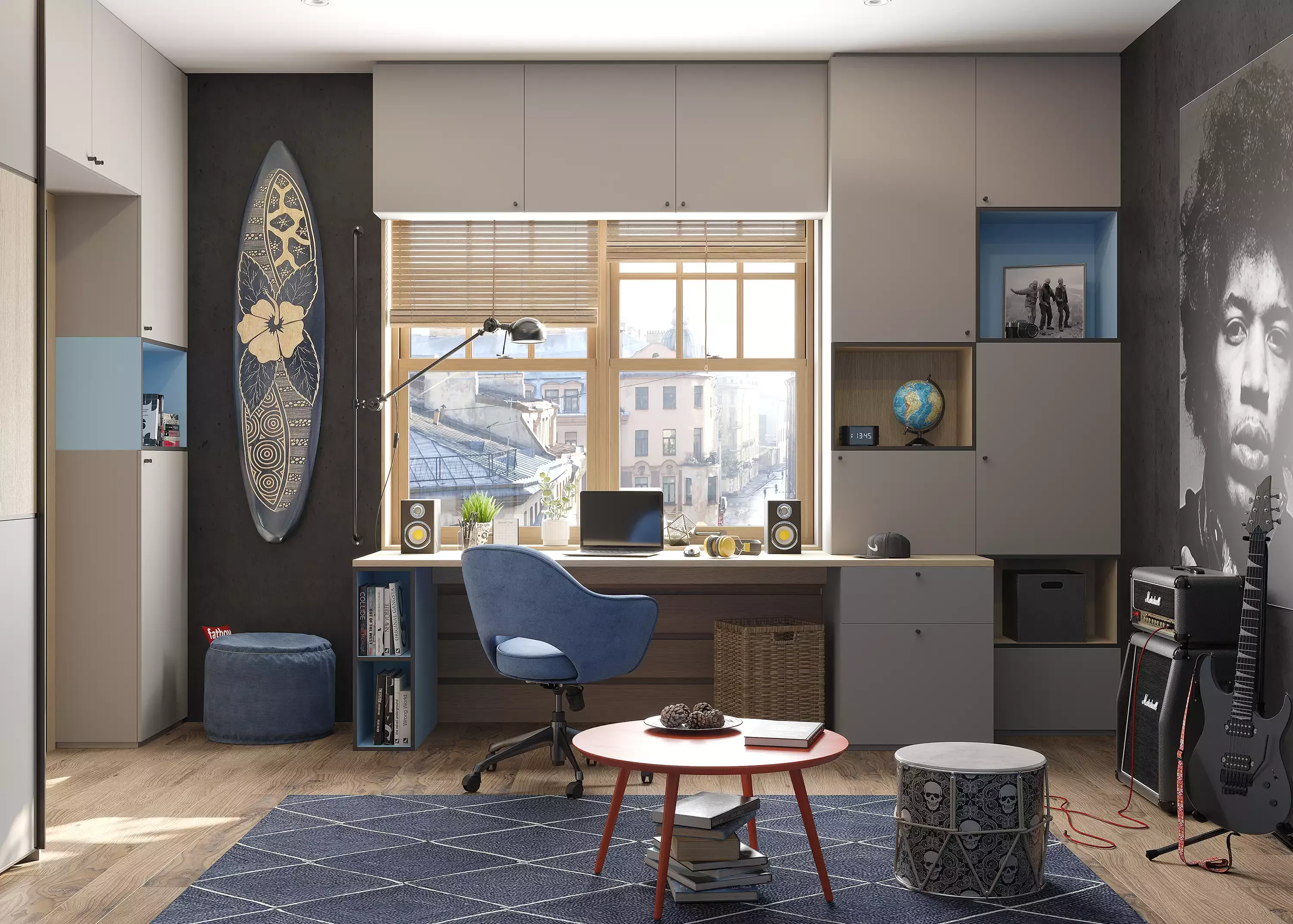 Комната для подростка со встроенным шкафом-купе и рабочим столом от производителя, мебель на заказ MrDoors