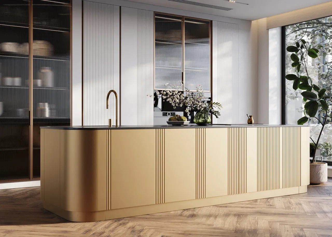 Кухня с островом со столешницей из акрилового камня (арт. Kit464), мебель на заказ MrDoors