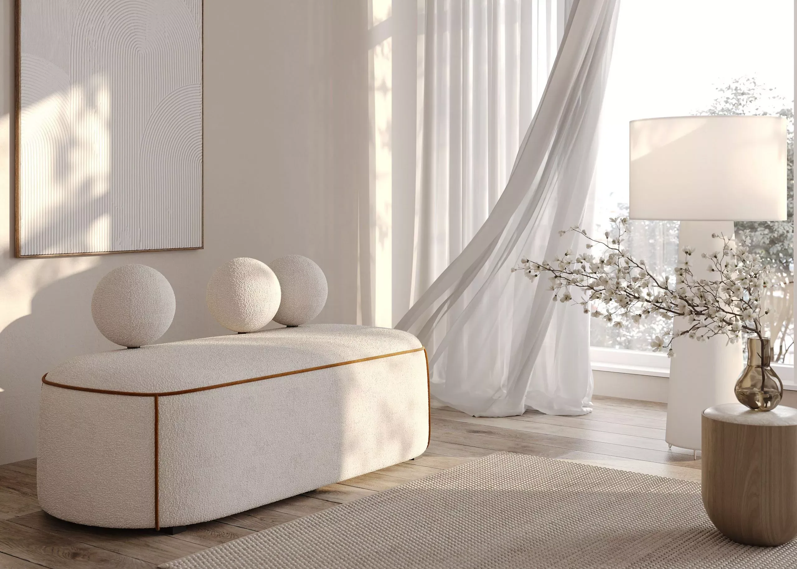 Банкетка Globo, белый (арт. Sof078), мебель на заказ MrDoors