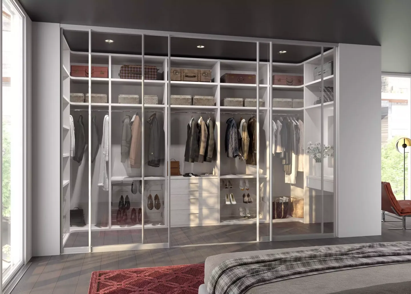 раздвижные двери в гардеробной комнате