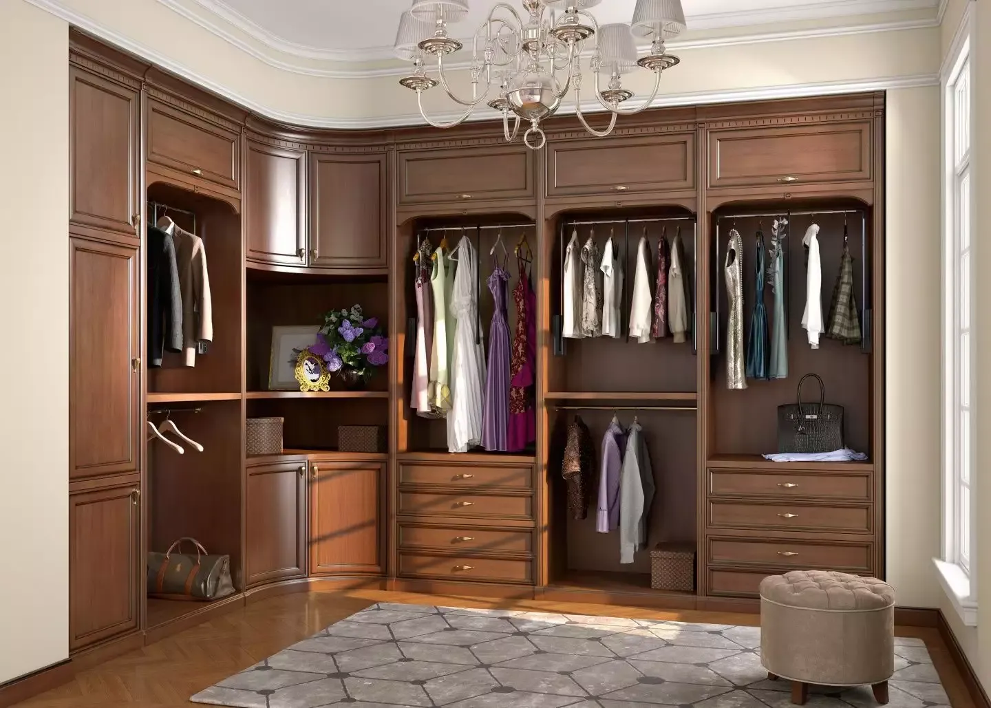 угловая гардеробная в гостиной