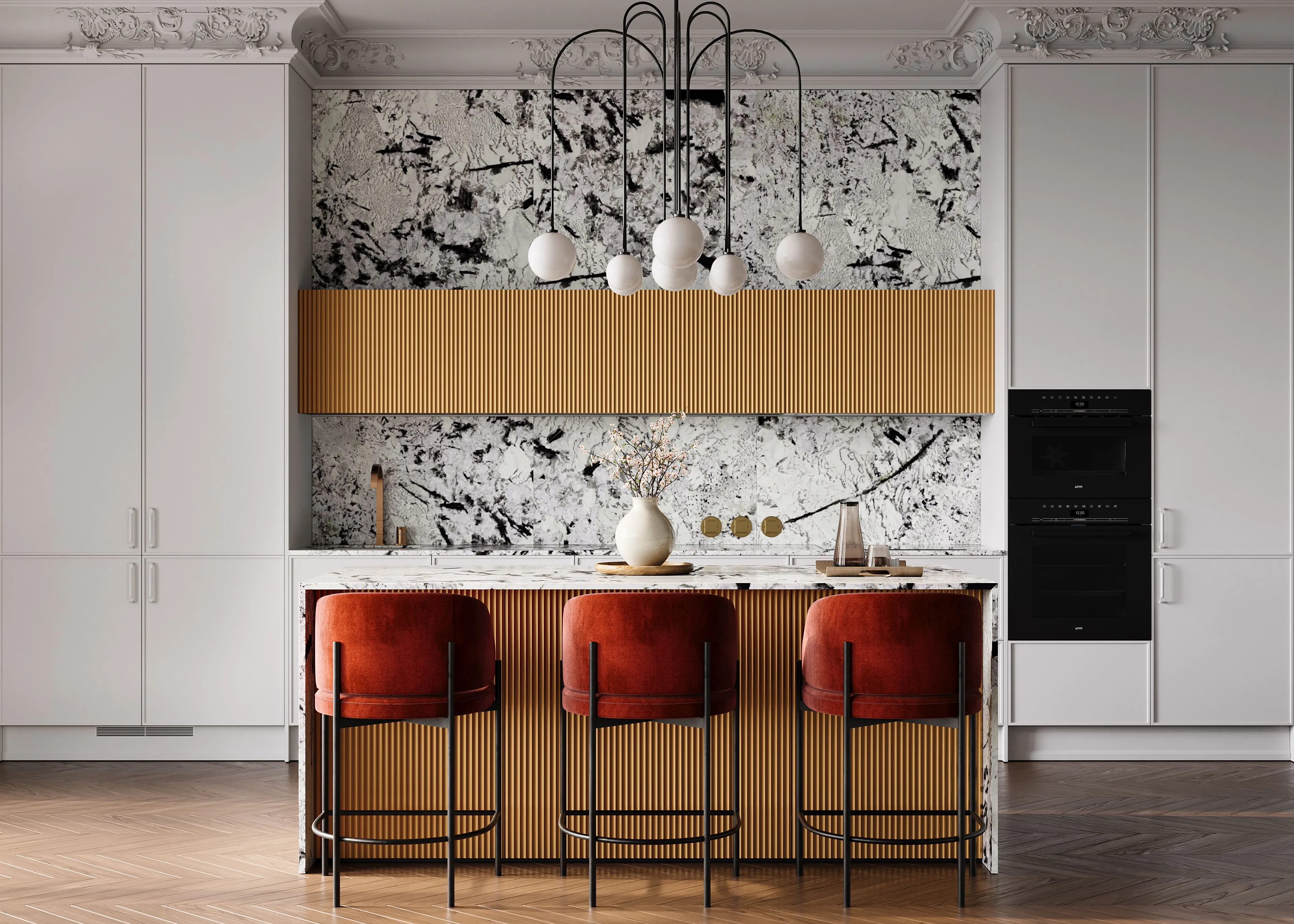 Кухня со столешницей из натурального камня (арт. Kit487), мебель на заказ MrDoors