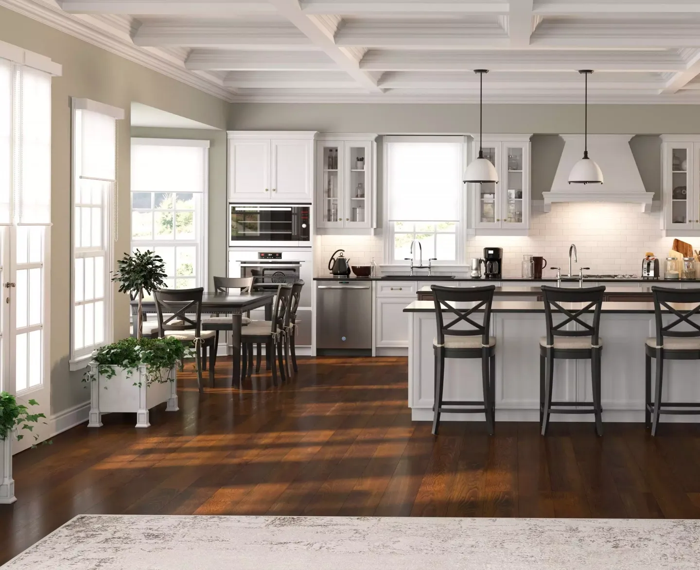 классическая кухня-гостиная с барной стойкой