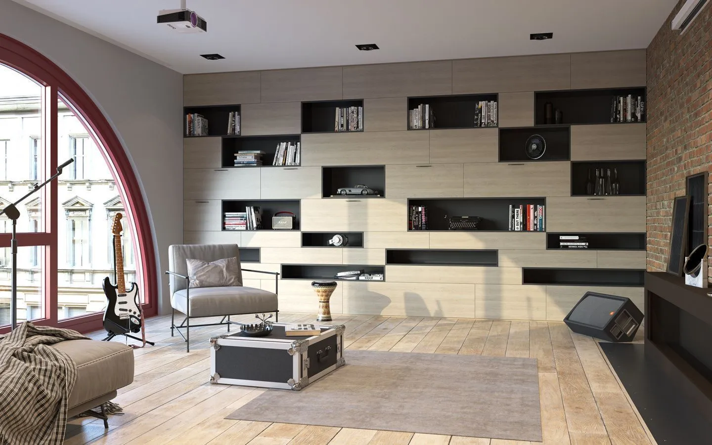 красивый стеллаж для гостиной