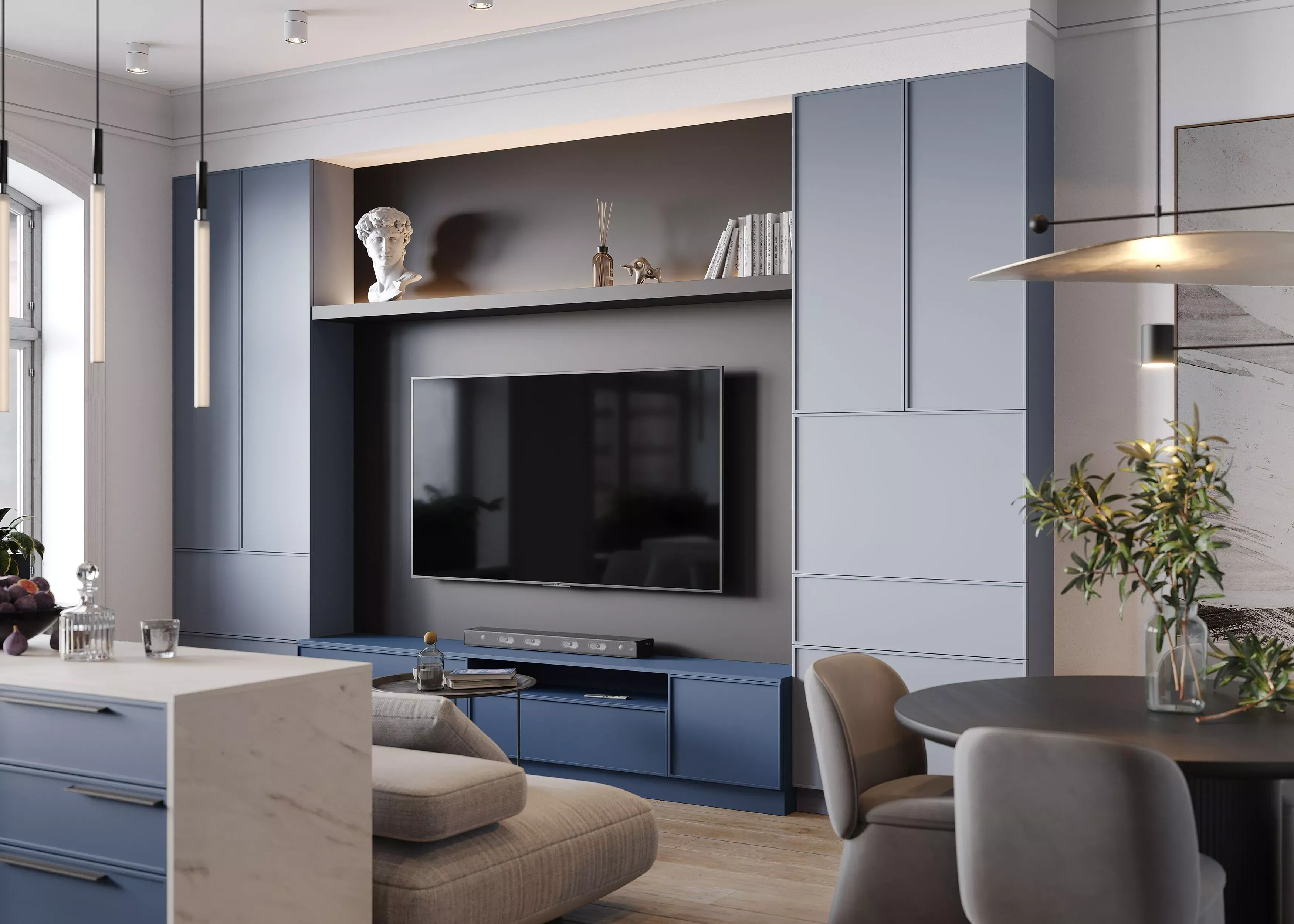 Гостиная, "Трей" в матовой эмали (арт. 358), мебель на заказ MrDoors