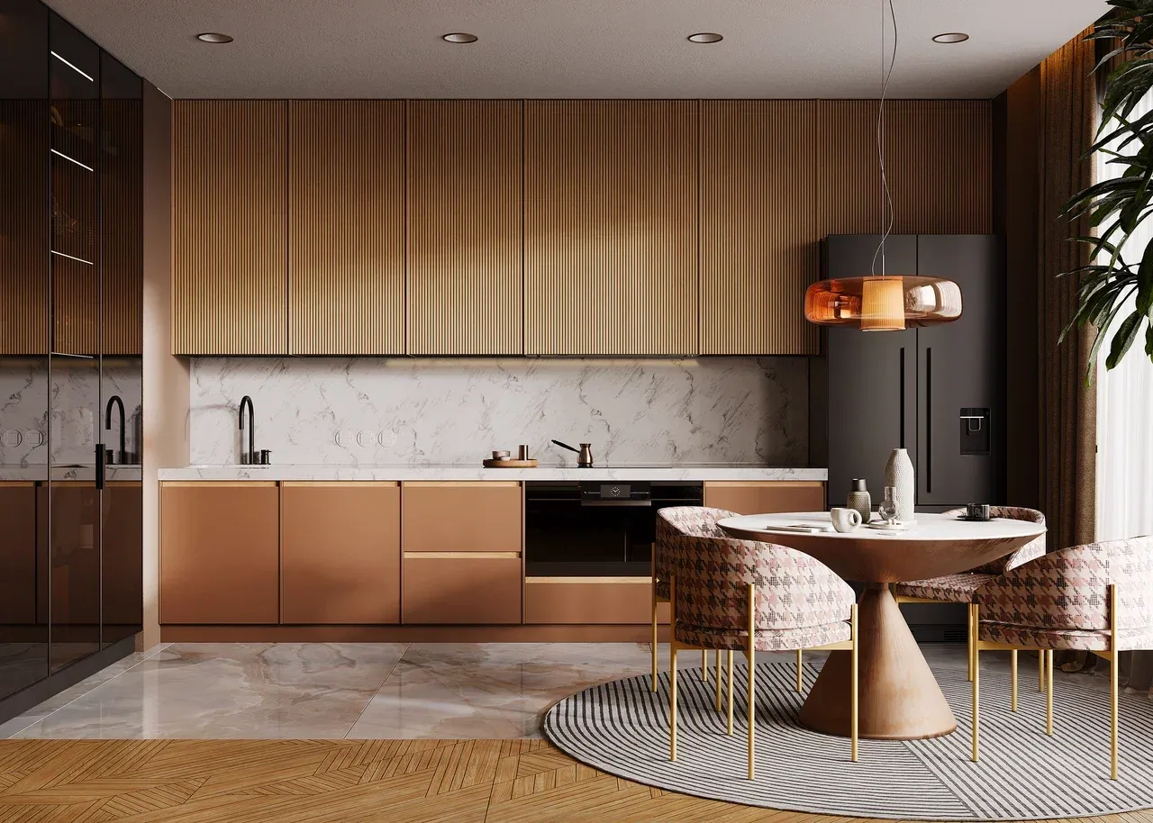 Кухня со столешницей из акрилового камня в стиле модерн (арт. Kit449), мебель на заказ MrDoors