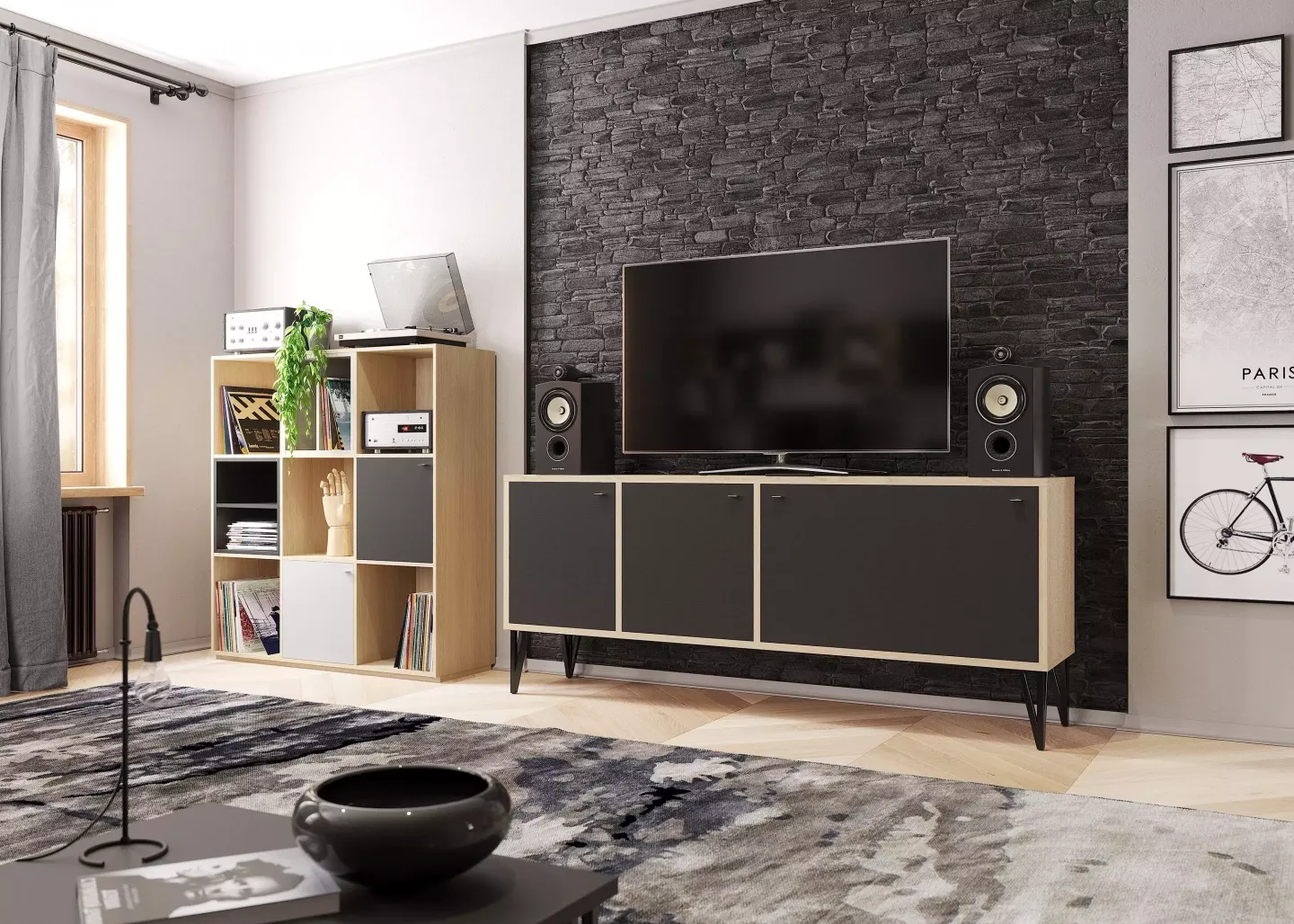 ТВ-юнит стеллаж и тумба, мебель на заказ MrDoors