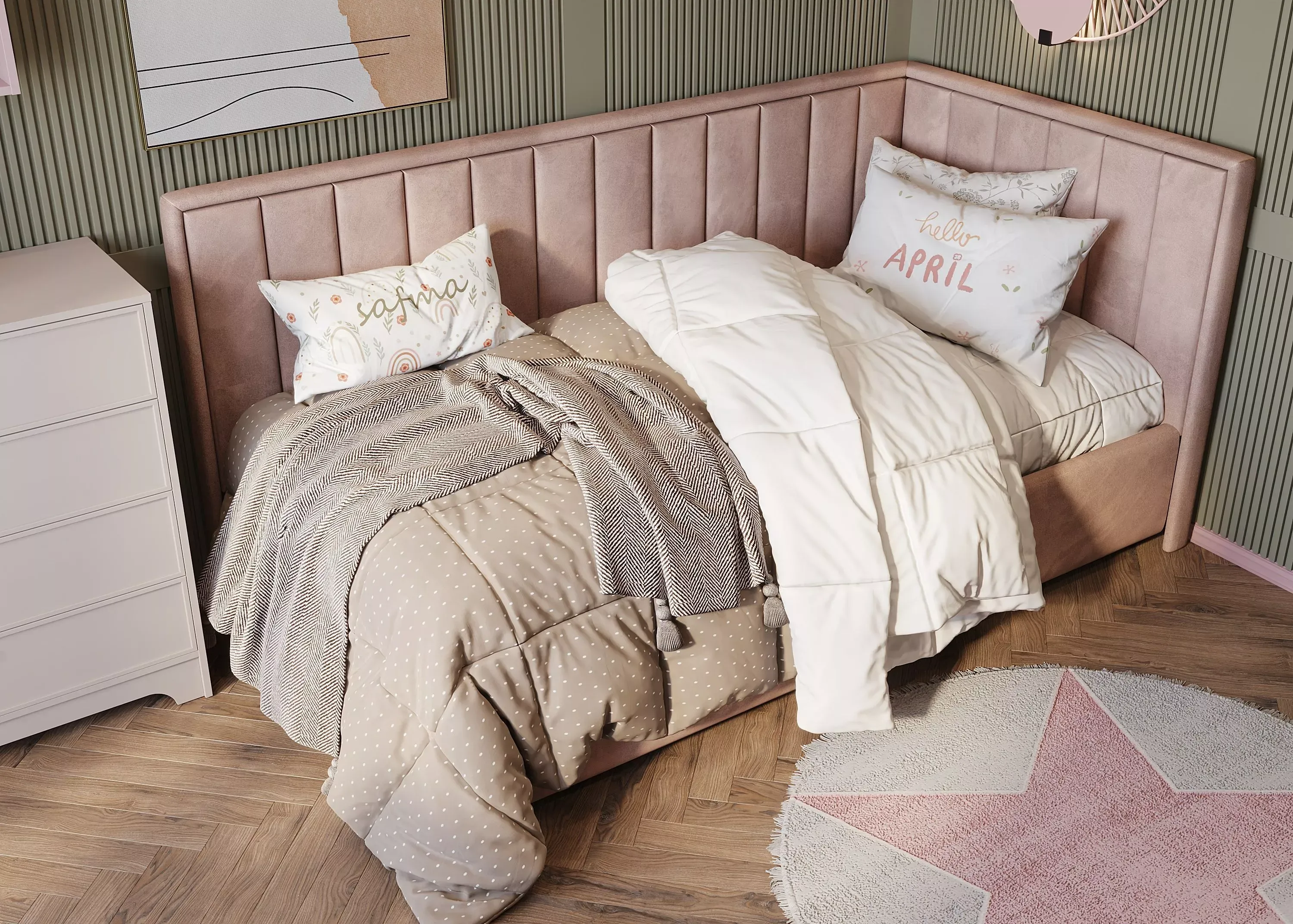 Подростковая спальня с кушеткой Lineare, розовая (арт. 105)