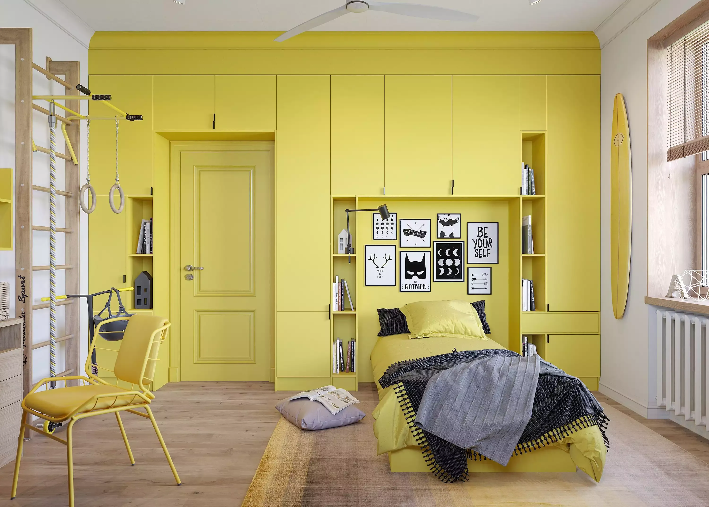 Фото желтой детской комнаты с рабочим местом, мебель на заказ MrDoors