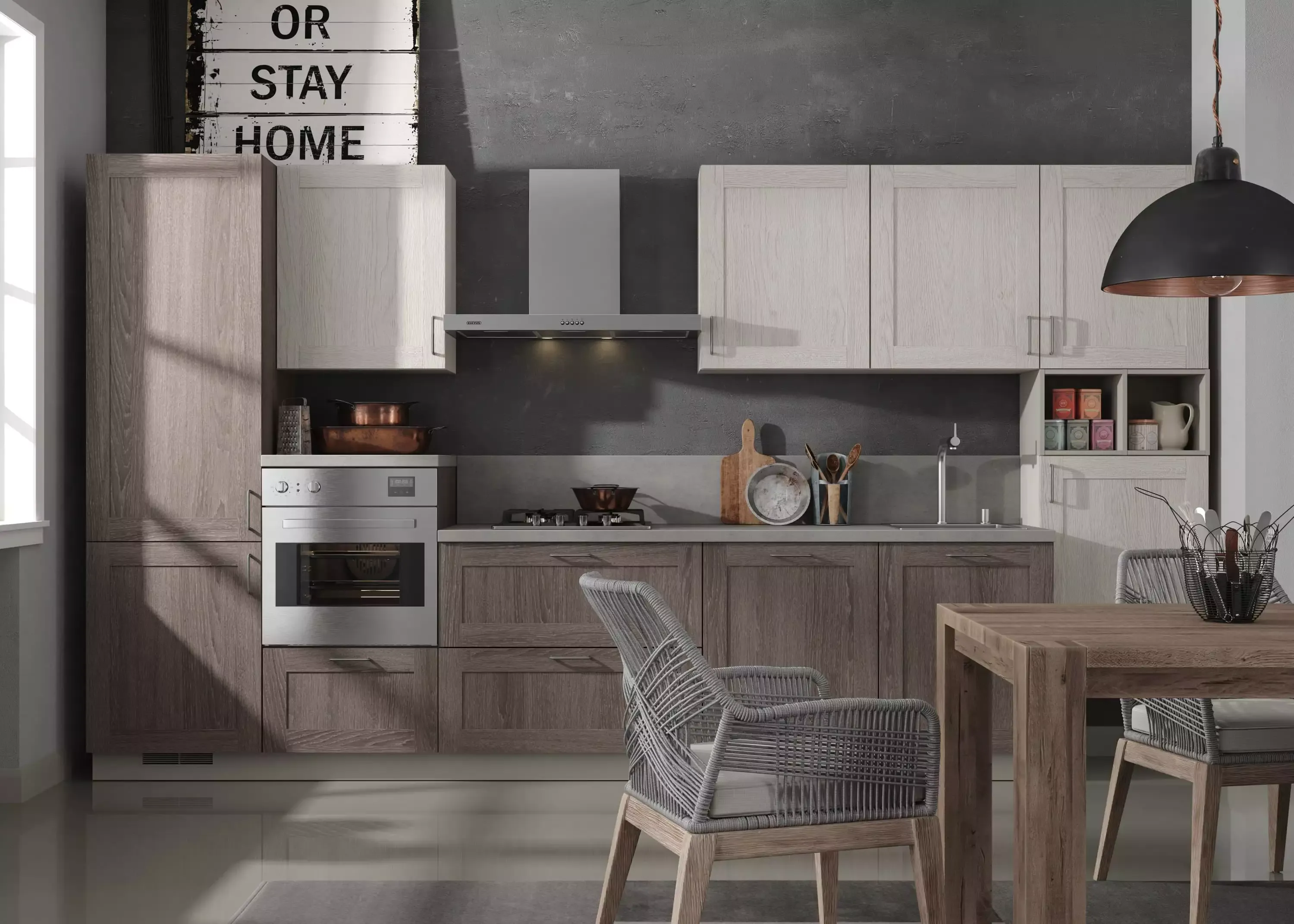 Фото стильной кухни под дуб, мебель на заказ MrDoors