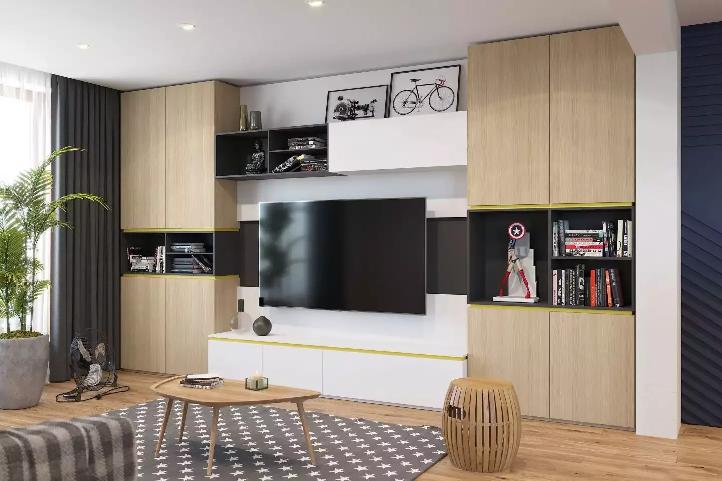 Стеллажи для гостиной с ТВ-юнитом, мебель на заказ MrDoors