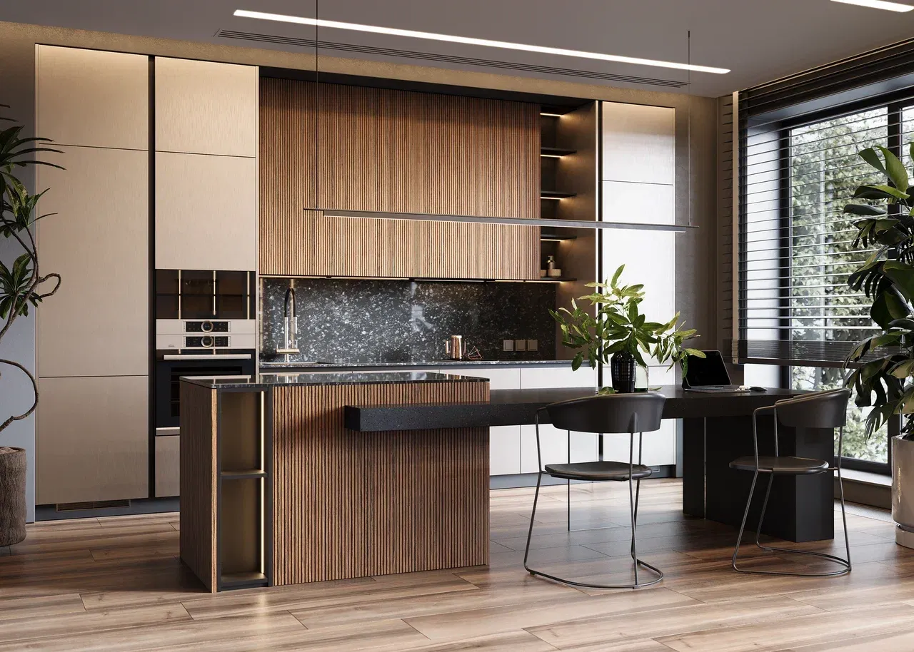 Кухня с островом в стиле модерн (арт. Kit435), мебель на заказ MrDoors