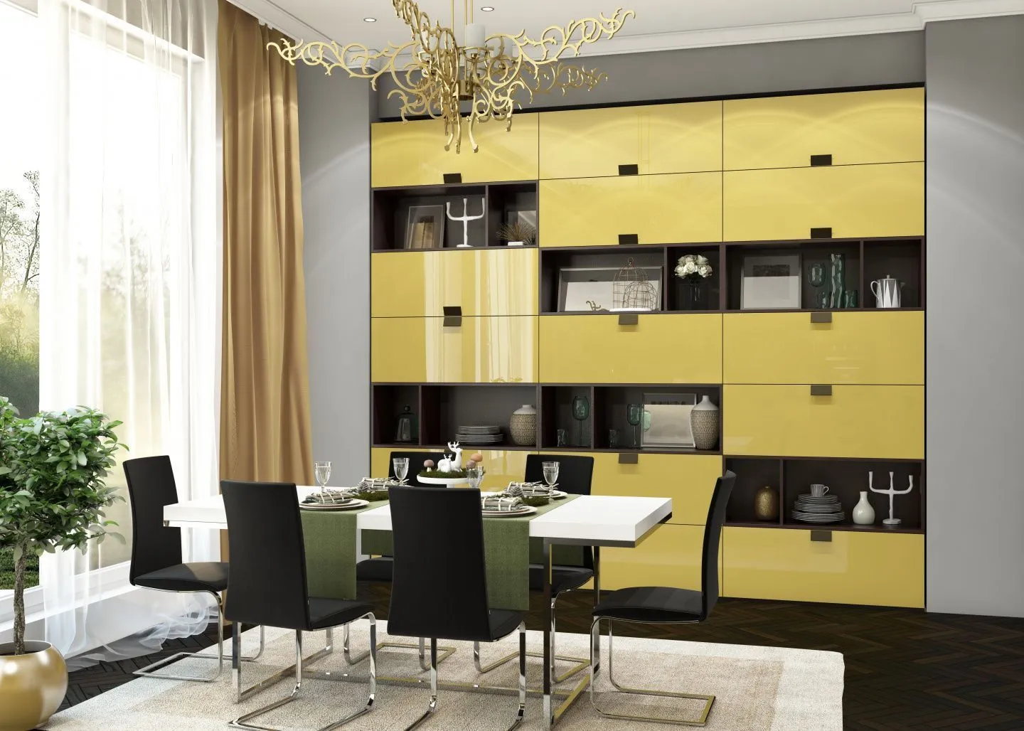 интерьер гостиной в желтых тонах