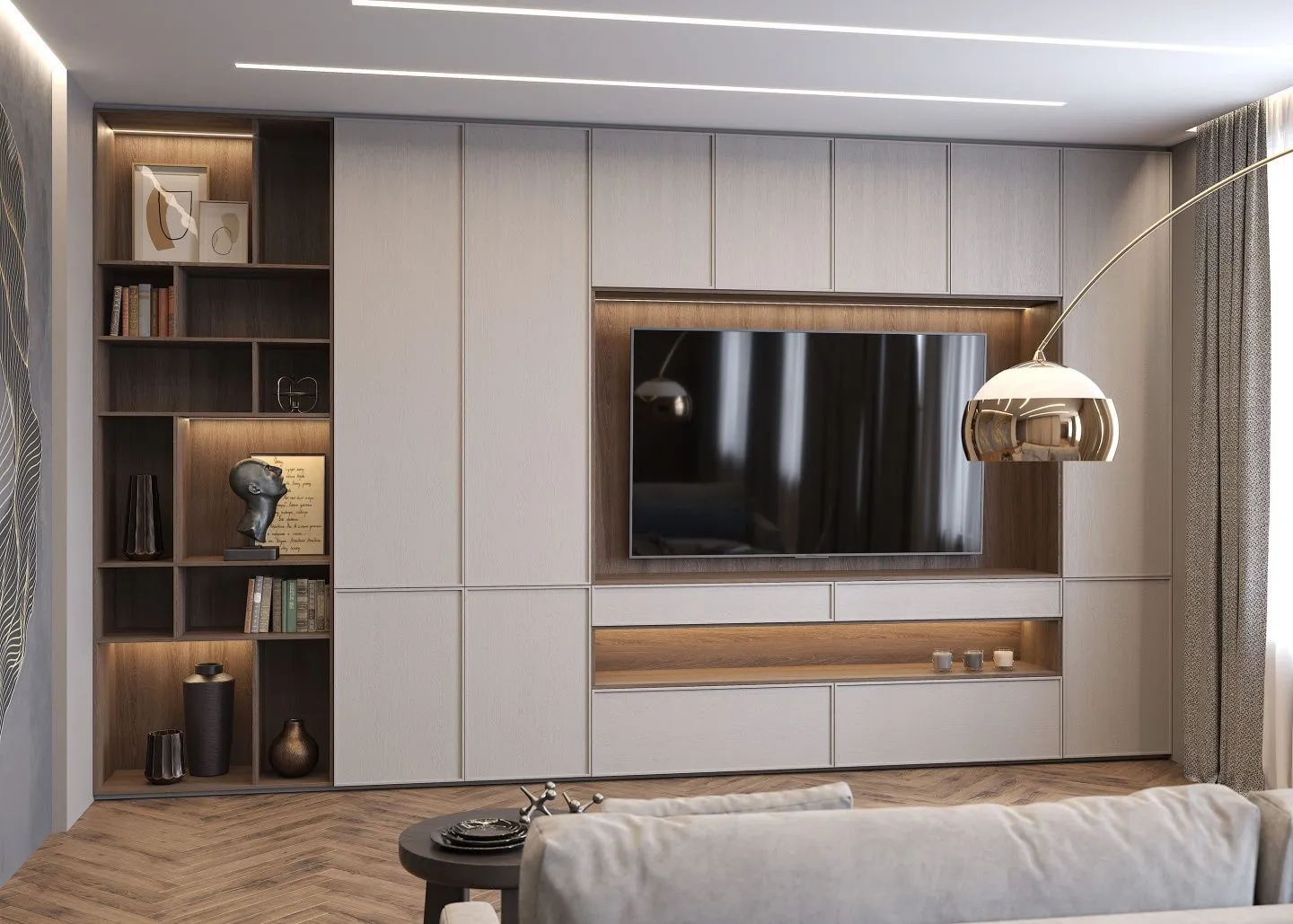 Светлая гостиная 289 под дерево, мебель на заказ MrDoors