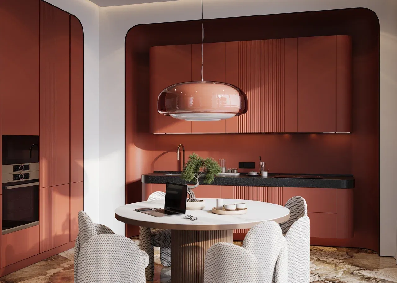 Кухня со столешницей из акрилового камня в стиле фьюжн (арт. Kit467), мебель на заказ MrDoors