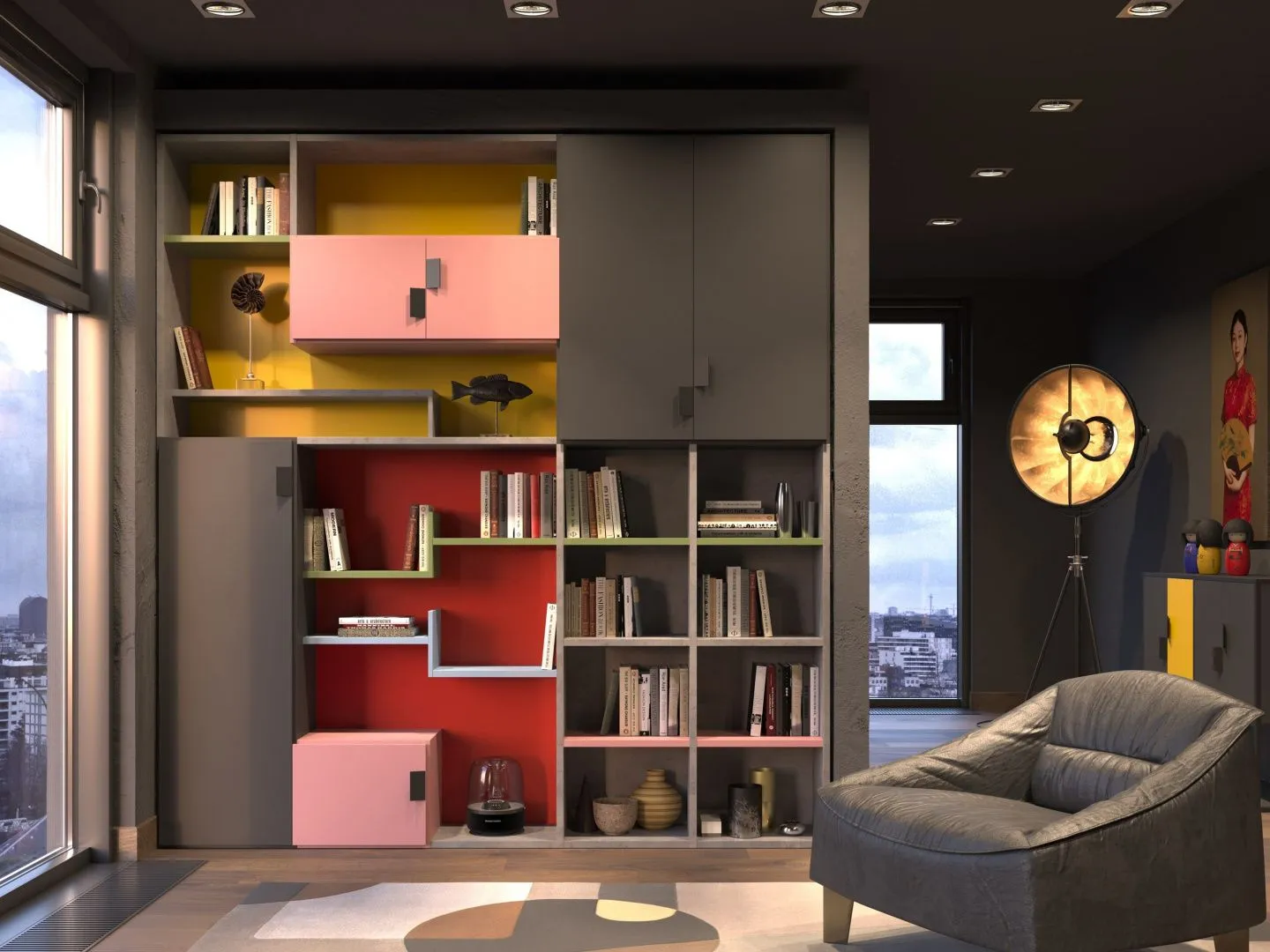 Фото кабинета библиотеки в интерьере квартиры, мебель на заказ MrDoors