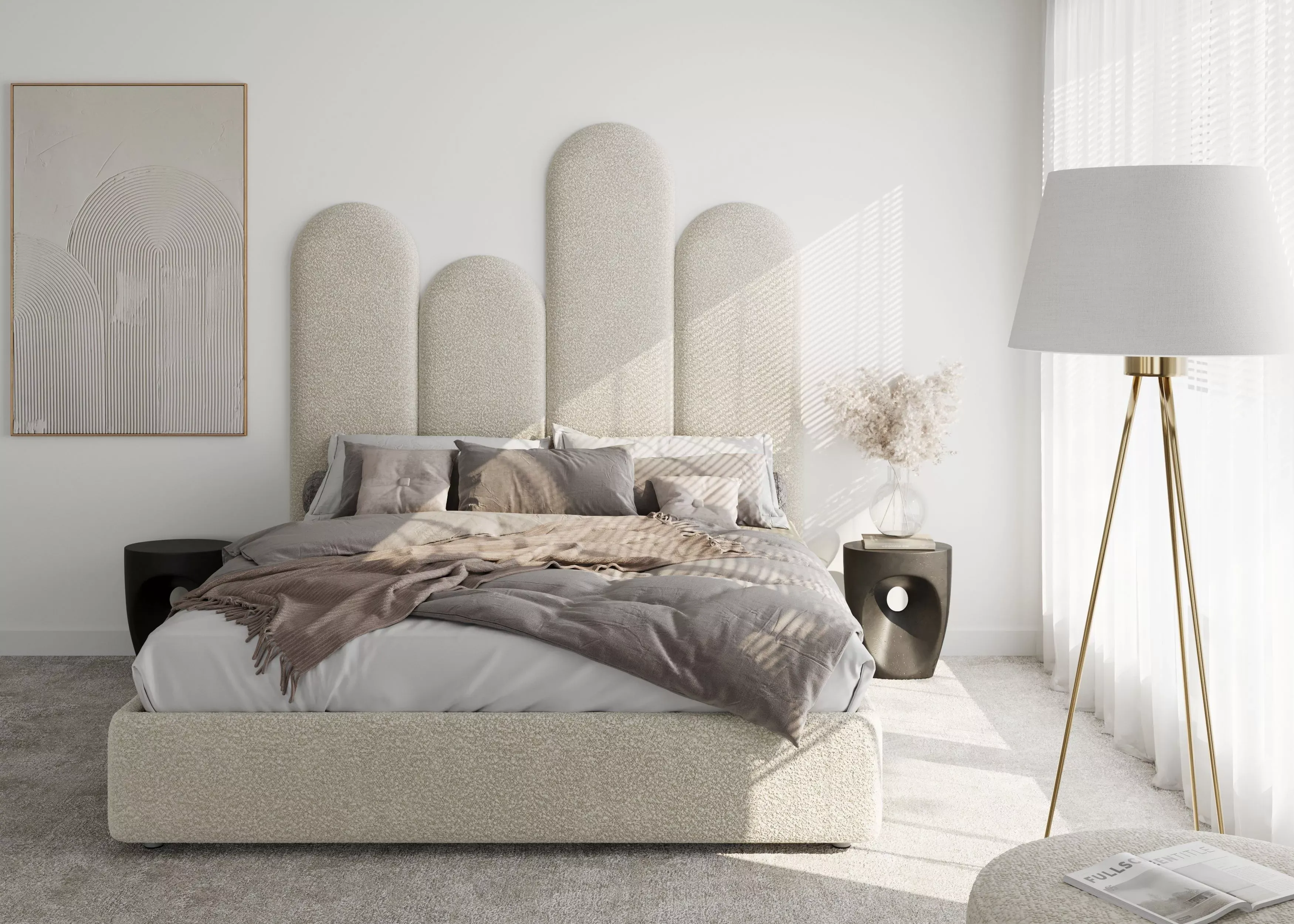 Мягкие стеновые панели в спальню Art Design, серо-белые (арт. 077)