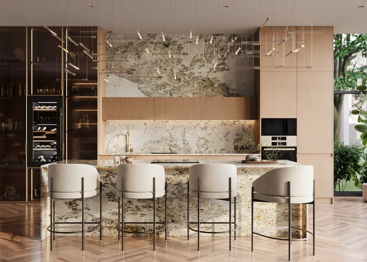 Кухня с островом со столешницей из гранита (арт. Kit477), мебель на заказ MrDoors