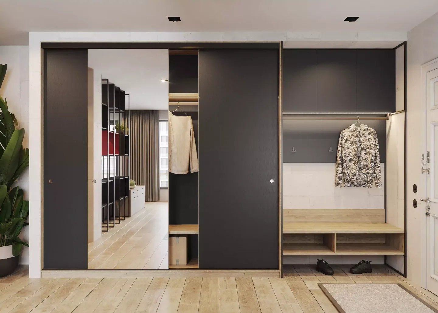 Темная прихожая со шкафом-купе, мебель на заказ MrDoors